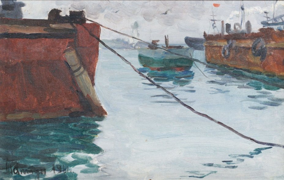 Картина в раме "Лодки", Художник Таптун