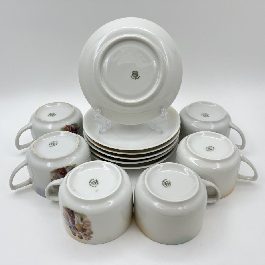 Сервиз чайно-кофейный с изображением девушек в саду на 6 персон (14 предметов), фарфор, деколь, Victoria, Чехословакия, 1918-1939 гг.