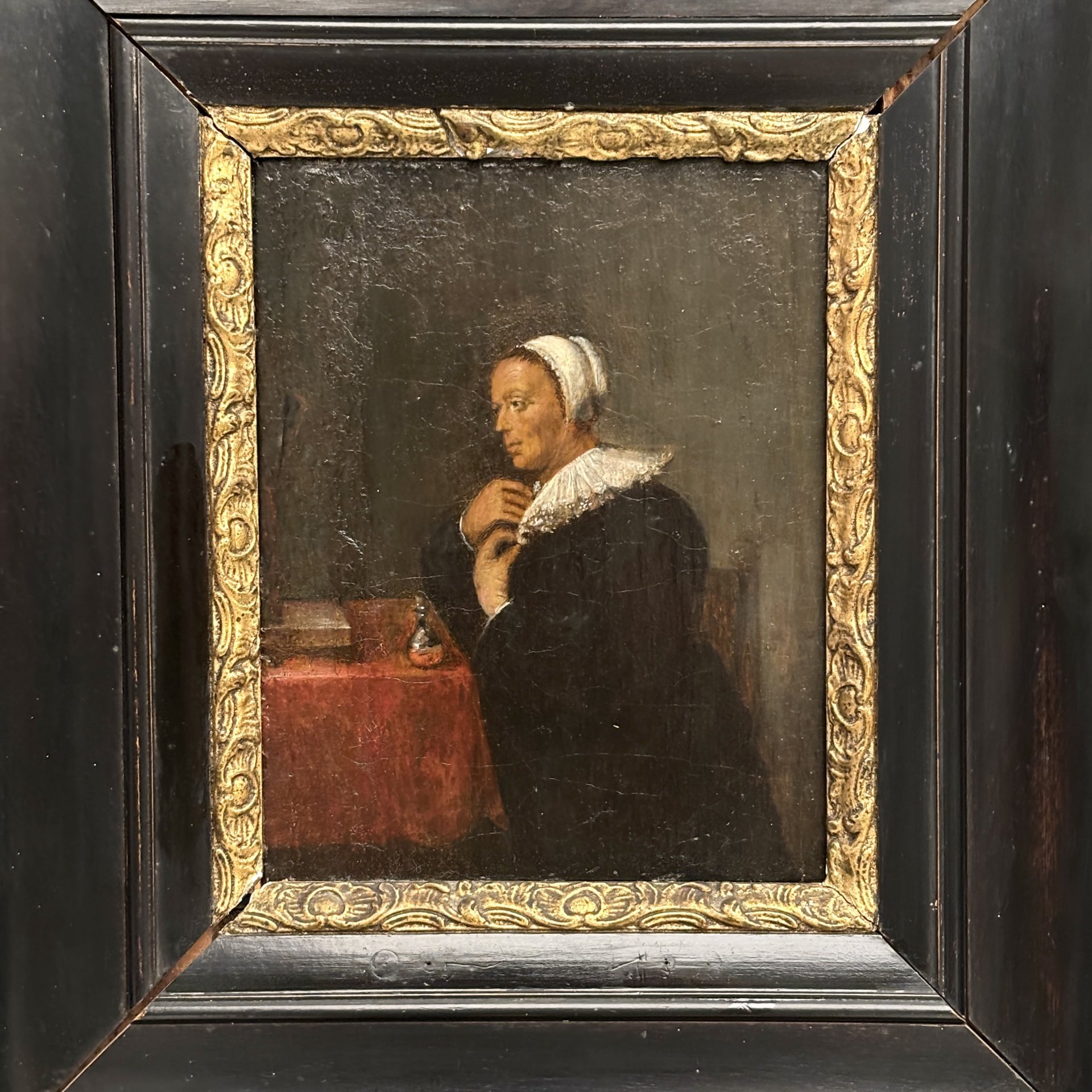 Картина "Гордость"  (по работе Адрианна Брауэра (1605-1638), фламандская школа), неизвестный художник, дерево, масло, Западная Европа, 1860-1890 гг.