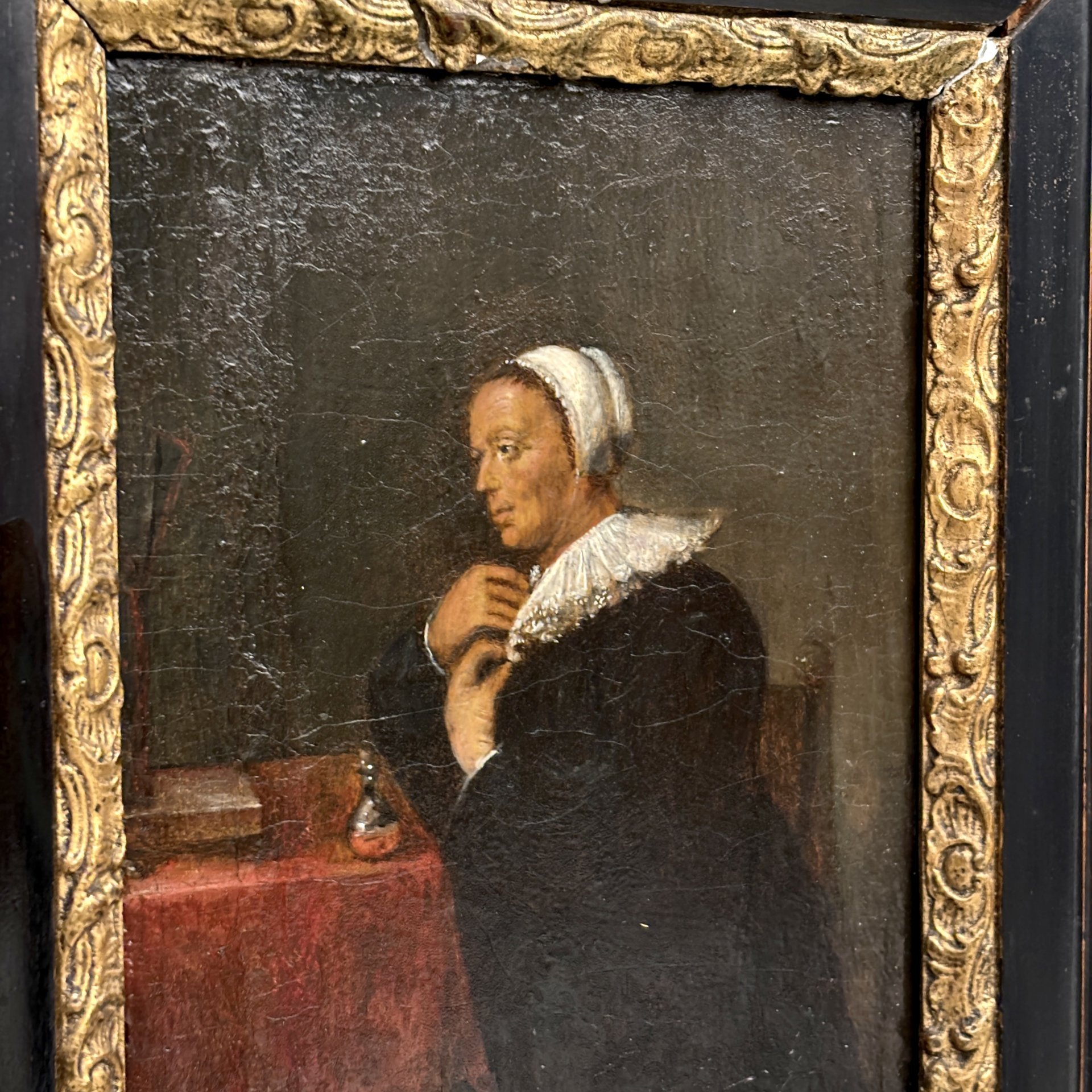Картина "Гордость"  (по работе Адрианна Брауэра (1605-1638), фламандская школа), неизвестный художник, дерево, масло, Западная Европа, 1860-1890 гг.