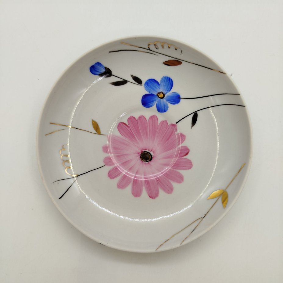 Чайная пара с цветочным декором, фарфор, роспись, золочение, Дулевский фарфоровый завод (Дулёво), СССР, 1968-1991 гг.