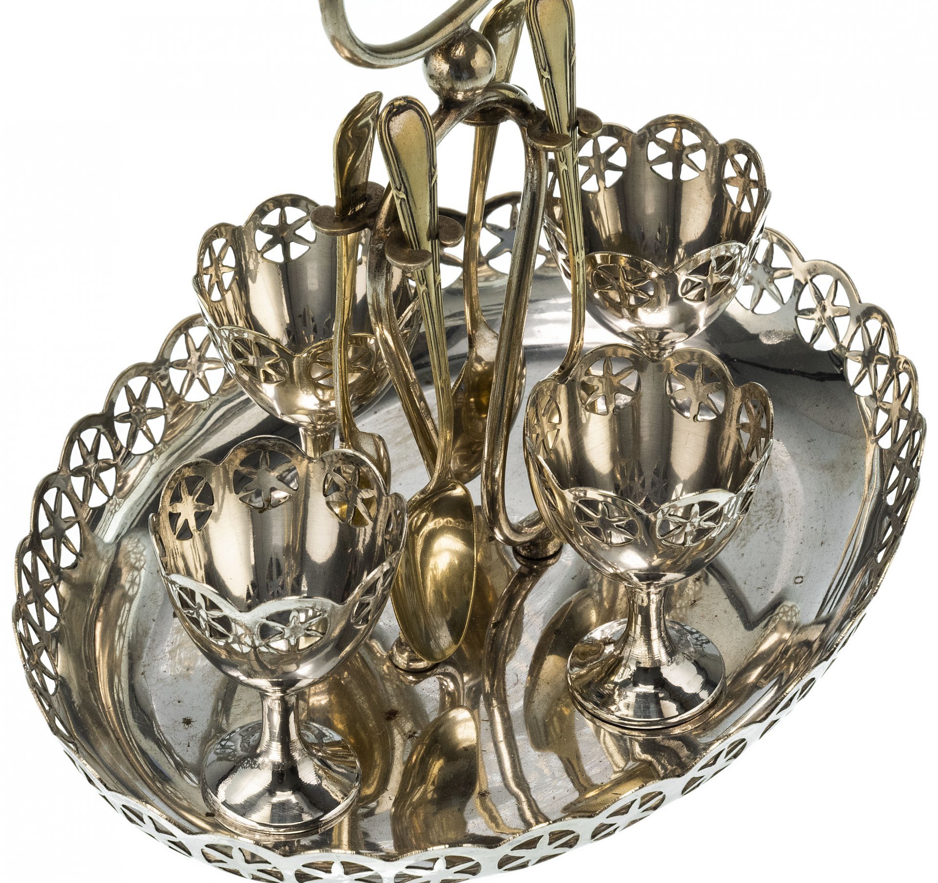 Круэт на 4 яйца на подносе, никель с серебрением, Великобритания, 1910-1930 гг.
