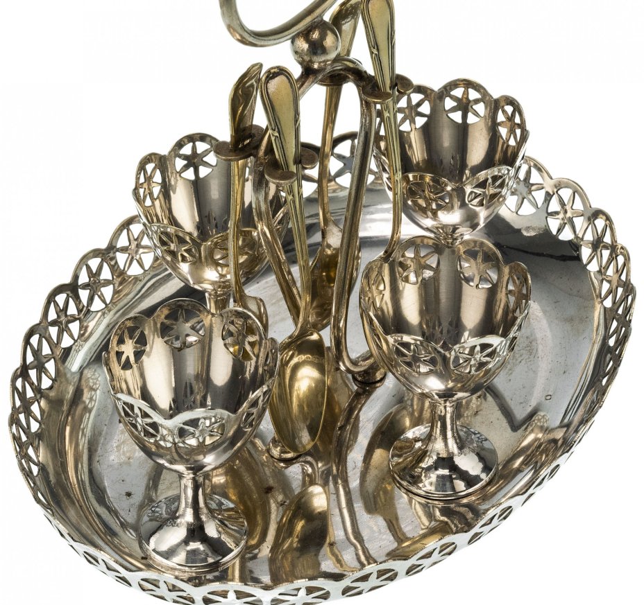 Круэт на 4 яйца на подносе, никель с серебрением, Великобритания, 1910-1930 гг.