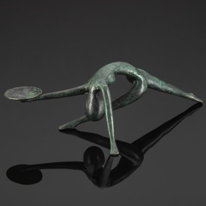 Подсвечник интерьерный для широкой свечи, в виде танцующей девушки, металл, тонировка, имитация патины, Европа, 1970-2000 гг.