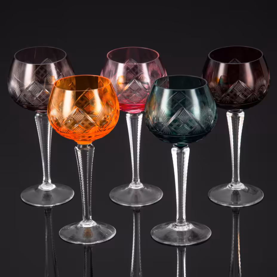 Набор из 5 бокалов, двухслойное стекло, алмазная грань, Западная Европа, 1960-1980 гг.