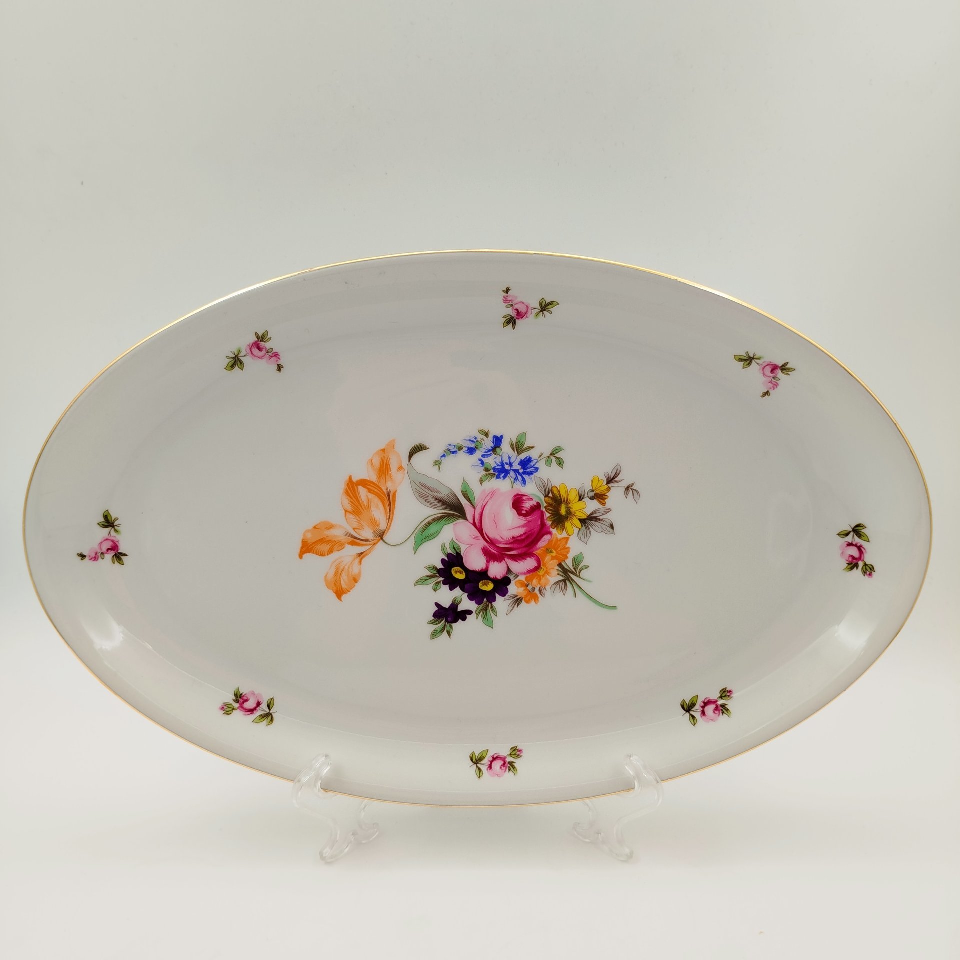 Селёдочница с цветочным декором, фарфор, деколь, золочение, Bohemia (Neurohlau), Чехословакия, 1970-1990 гг.
