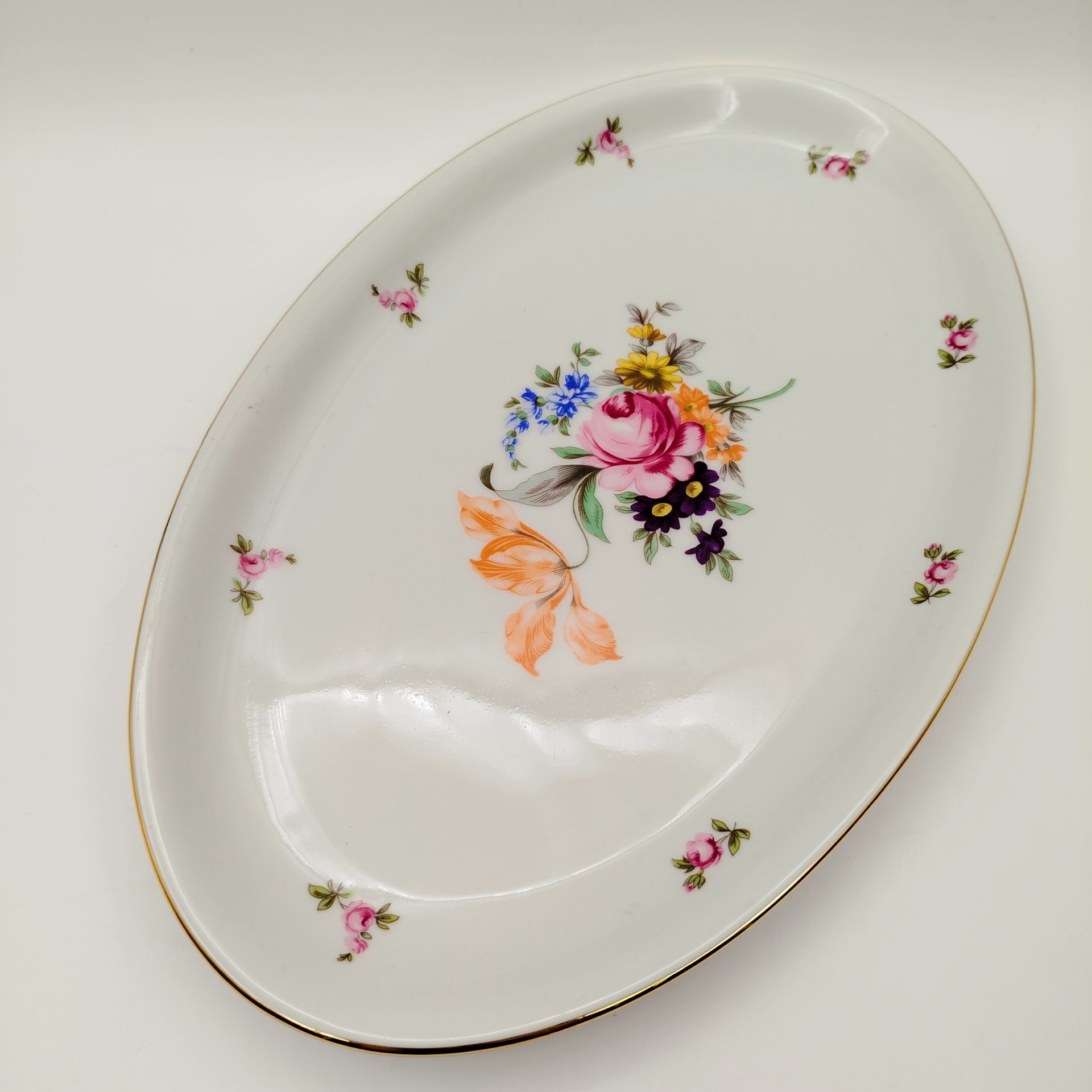 Селёдочница с цветочным декором, фарфор, деколь, золочение, Bohemia (Neurohlau), Чехословакия, 1970-1990 гг.