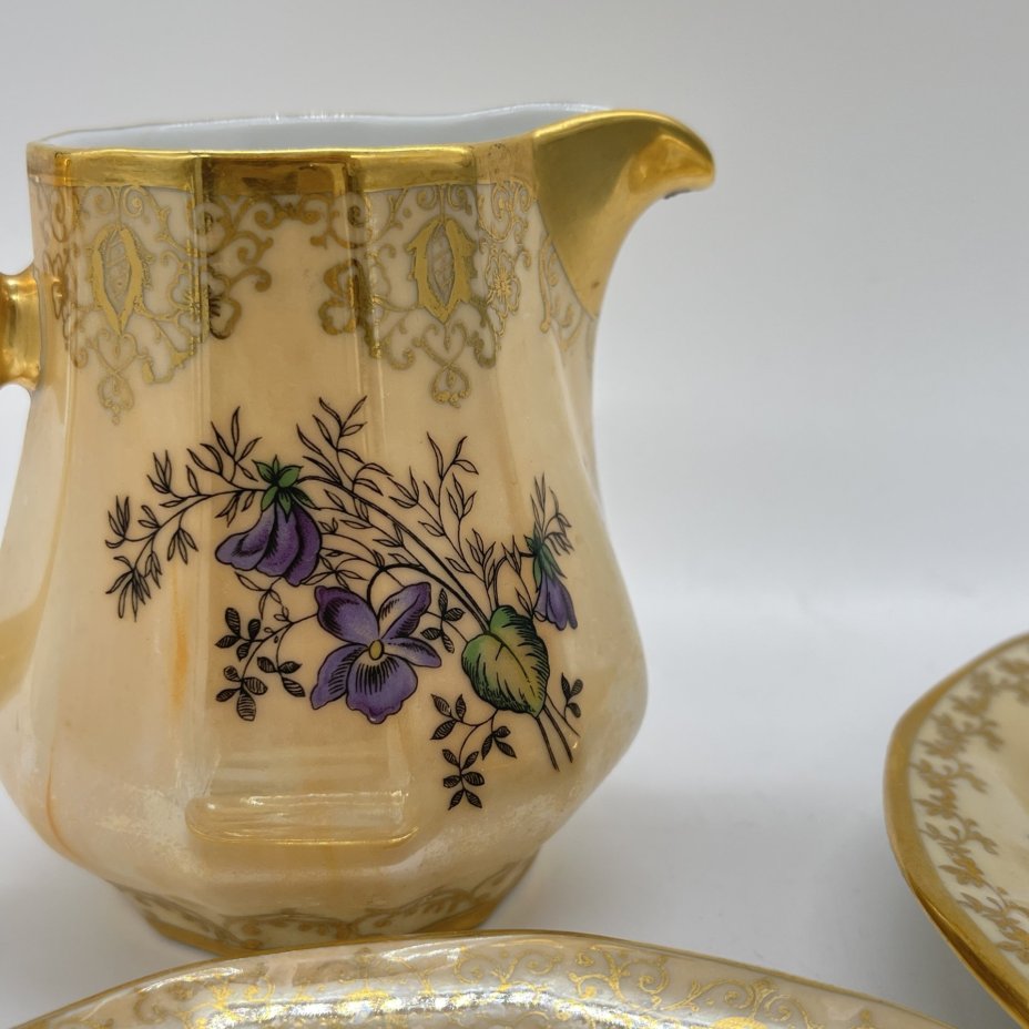 Набор из 2 блюдец и молочника с цветочным декором, фарфор, деколь, крытье, золочение, Carlsbad, Чехия, 1993-2010 гг.