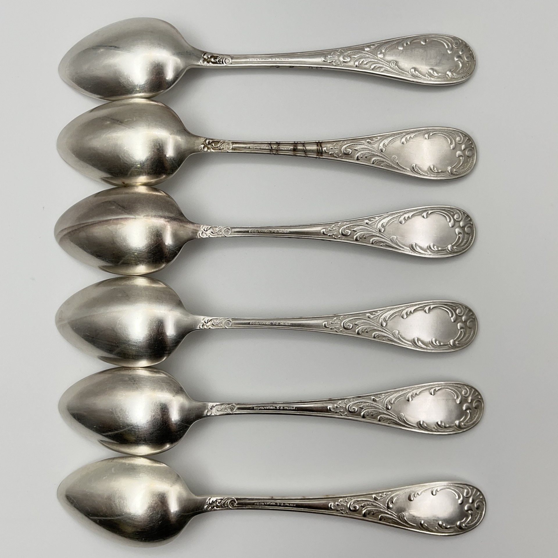 Набор столовых ложек "Пламя" (6 шт.), мНЦ (медь-никель-цинк), Кольчугинский завод цветных металлов, СССР, 1960-1990 гг.