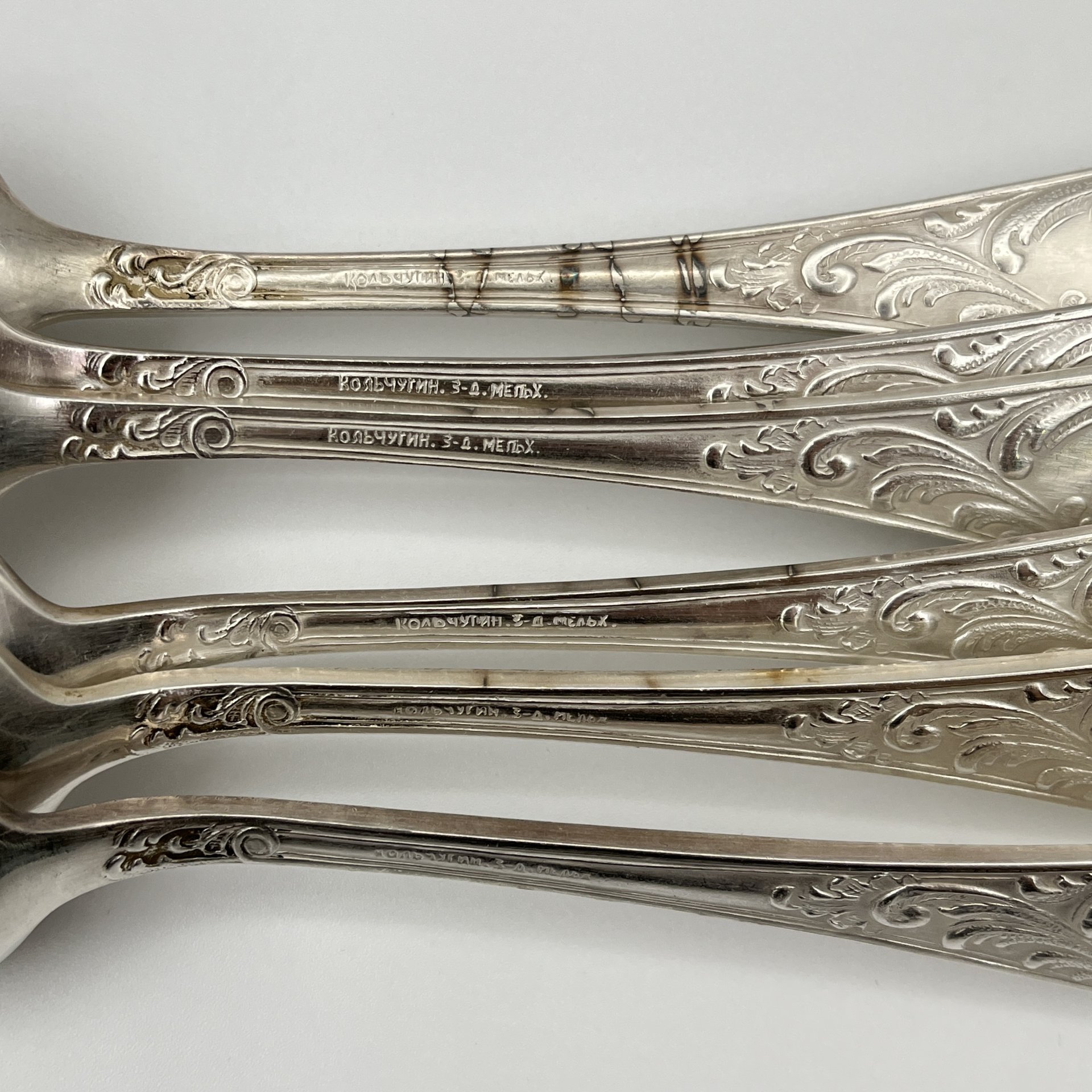 Набор столовых ложек "Пламя" (6 шт.), мНЦ (медь-никель-цинк), Кольчугинский завод цветных металлов, СССР, 1960-1990 гг.