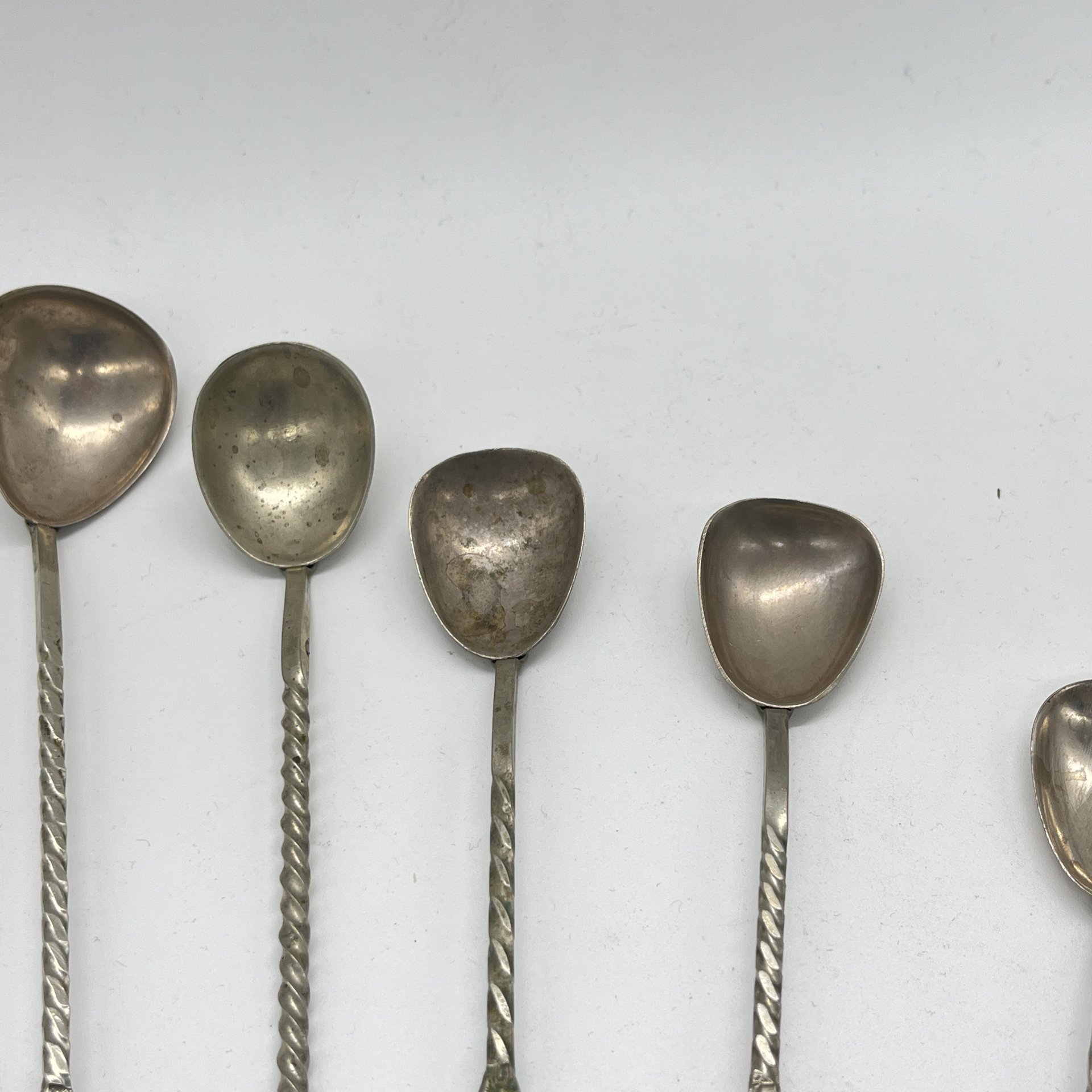 Набор из 5 ложек для смешивания коктейлей с витыми ручками, мельхиор (медь-никель), СССР, 1970-1990 гг.