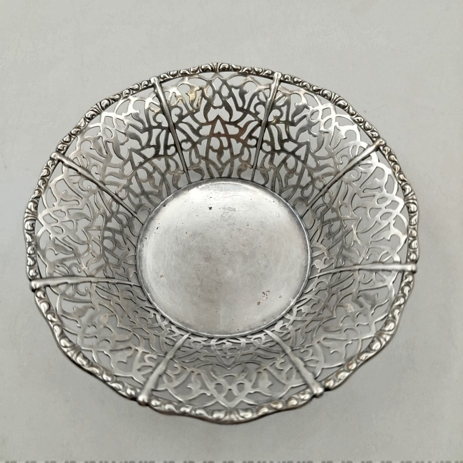 Конфетница с ажурным бортом, "Süddeutschen Metallwarenfabrik", металл, серебрение, Германия, 1900-1940 гг.