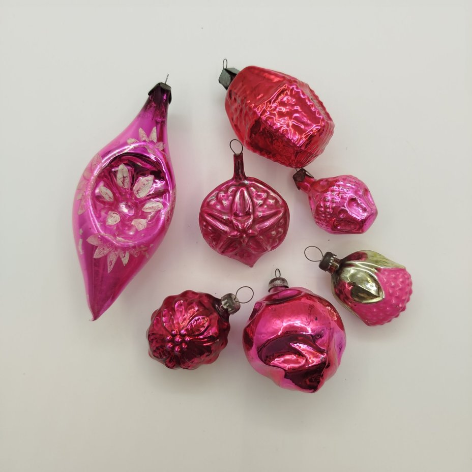 Набор из семи ёлочных игрушек, стекло, металл, СССР, 1960-1980 гг.