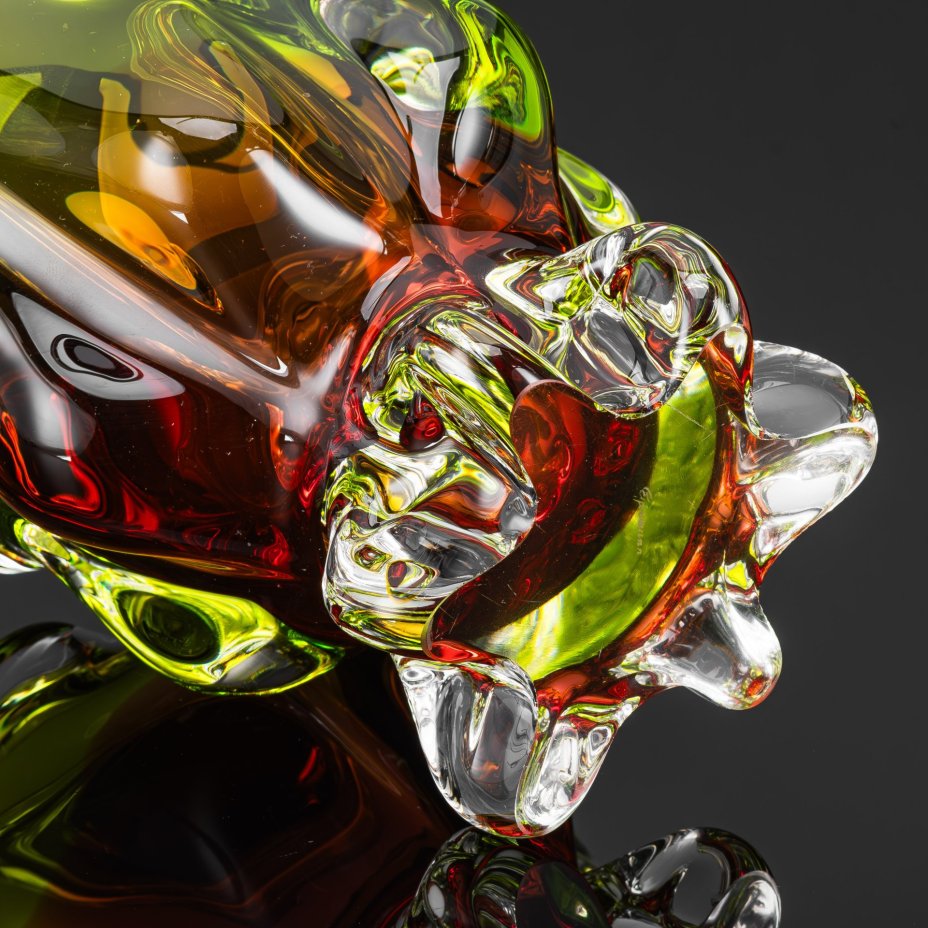 Конфетница в форме корзины с градиентом от коричневого к зеленому, стекло, гутная техника, Egermann, Чехословакия, 1970-1990 гг.