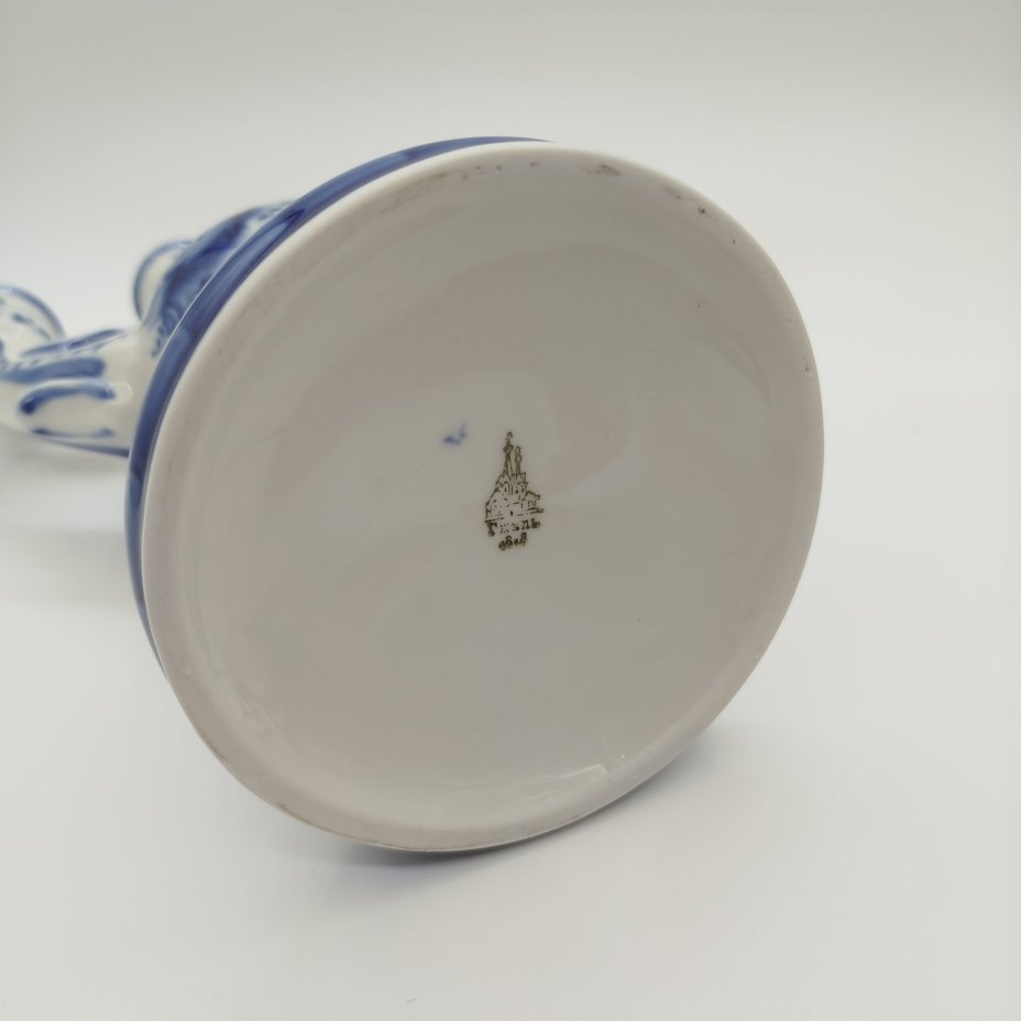 Канделябр (подсвечник) на три свечи с цветочным декором, Гжель