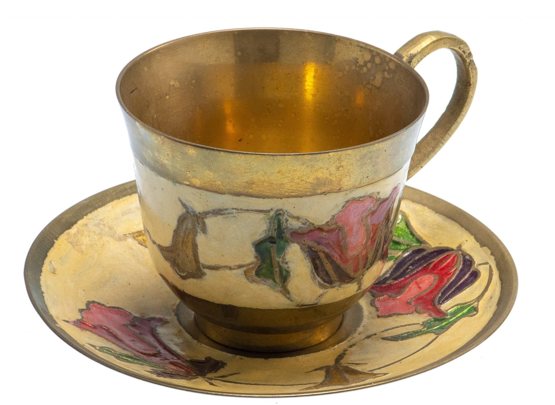 Набор из 2-х предметов (кофейная чашка и блюдце), латунь, 1950-1990 гг.
