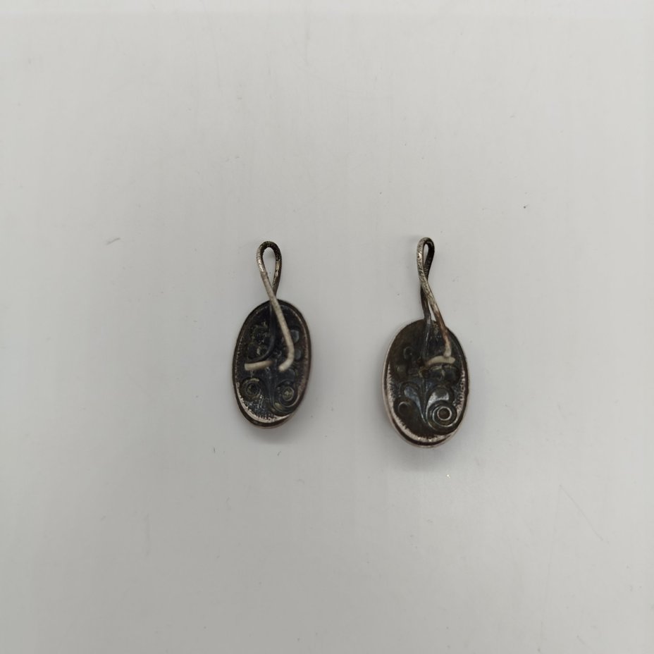 Серьги овальной формы с цветочным декором, мельхиор (медь-никель), чернение, СССР, 1970-1990 гг.
