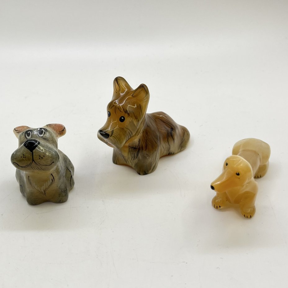Набор из 3 статуэток "Собачки", натуральный камень, роспись, Россия, 2000-2015 гг.