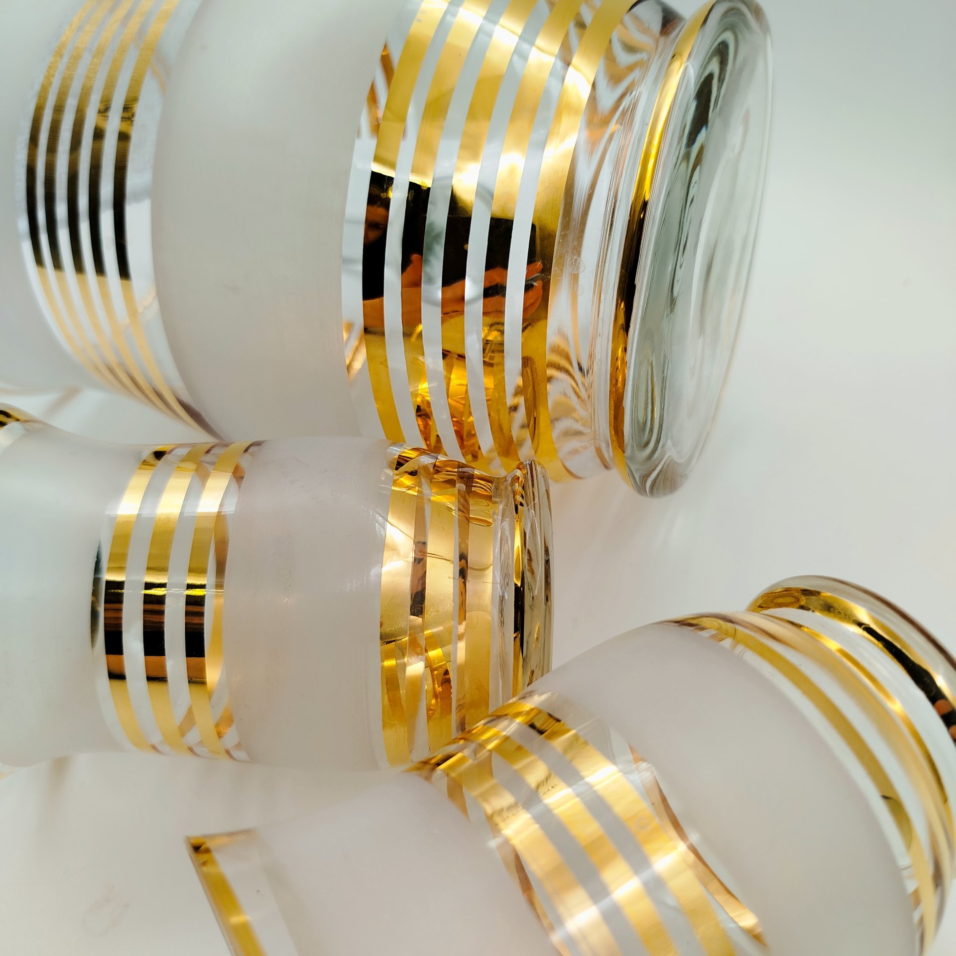 Набор для холодных напитков на 2 персоны (2 стакана и кувшин на подносе), стекло, золочение, СССР, 1970-1990 гг.