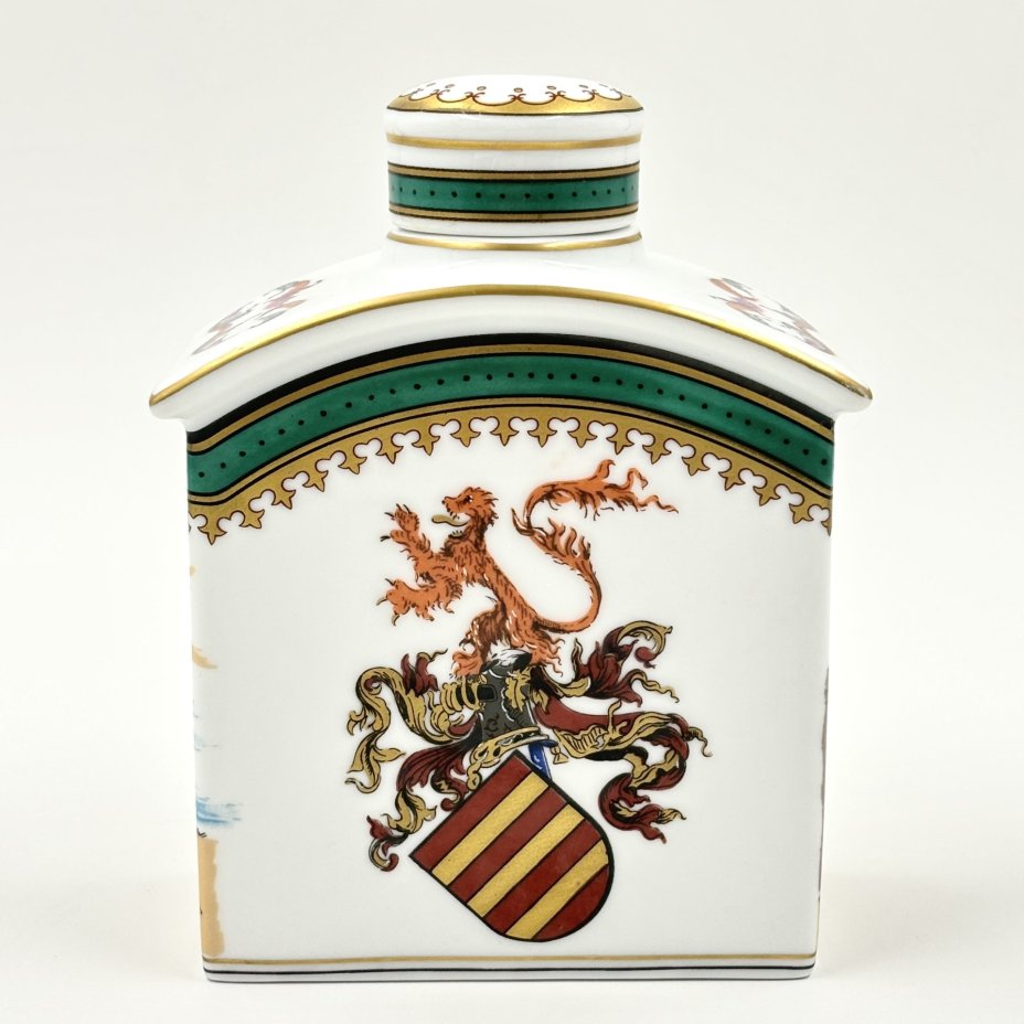 Чайница, с изображением сцены Индийской компании, Neoclassica Manufactura, фарфор, деколь, золочение