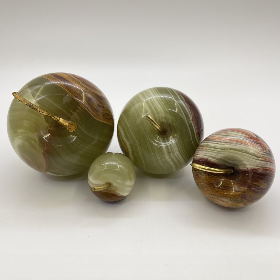 Набор из 4-х статуэток "Яблоки", оникс, металл