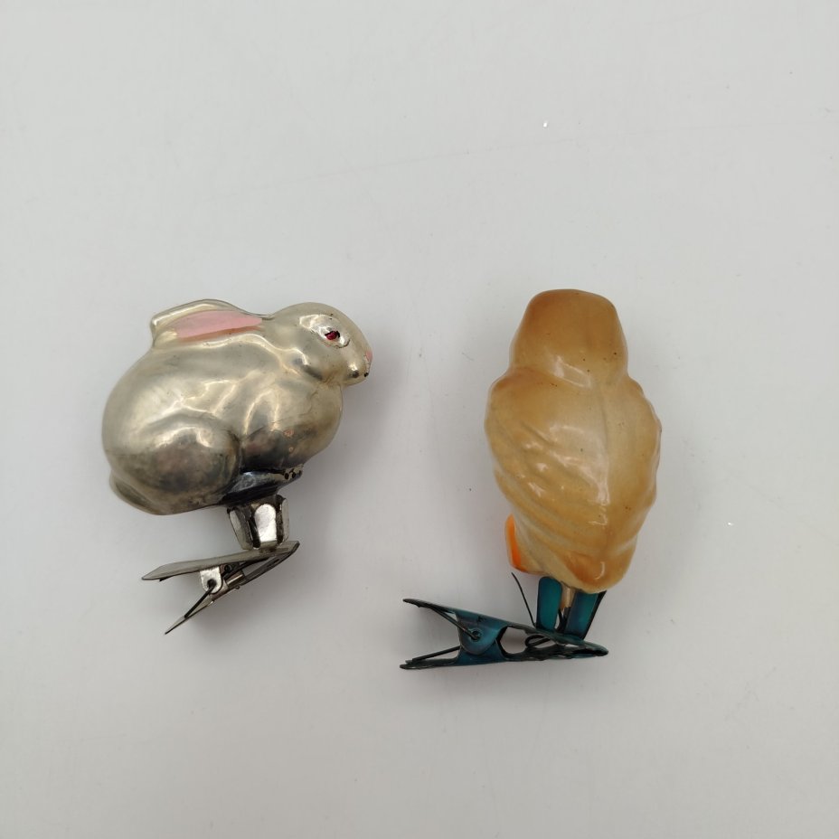 Набор из 2-х ёлочных игрушек на прищепках "Сова" и "Заяц"