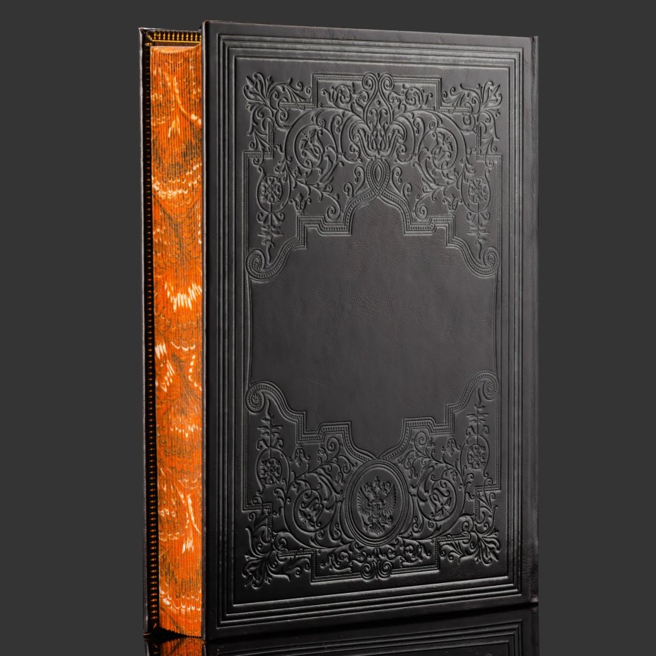 Книга в кожаном переплете "История русской музыки", бумага, кожаный переплет, тиснение, золочение, обрез с принтом, в бархатной подарочной упаковке