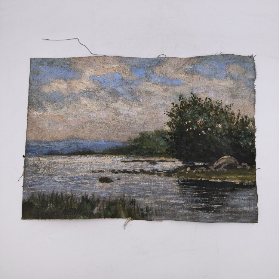 Картина "Летний пейзаж с водоемом", подпись "С. Рекутов", холст, масло, Россия, 1970-2000 гг.