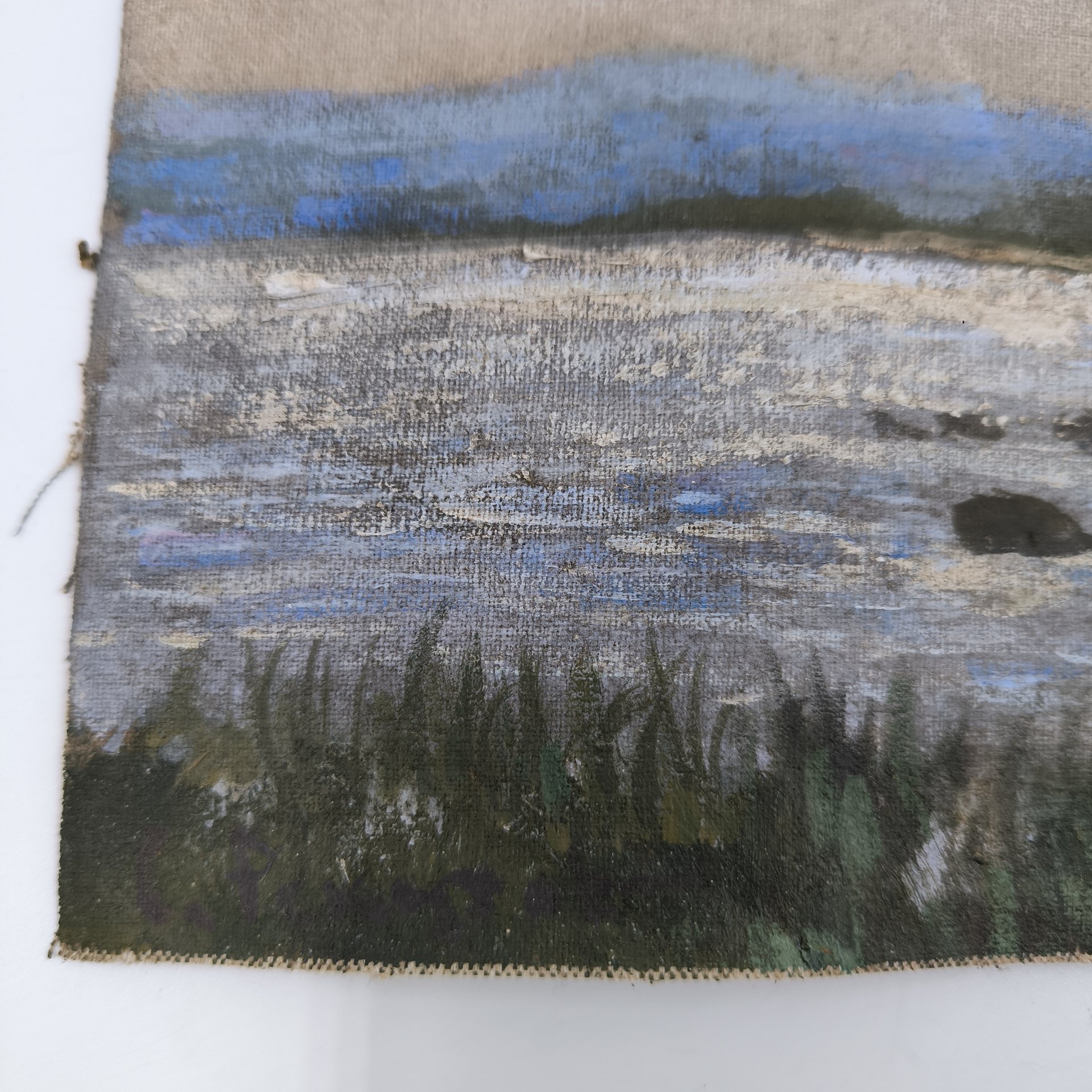 Картина "Летний пейзаж с водоемом", подпись "С. Рекутов", холст, масло, Россия, 1970-2000 гг.