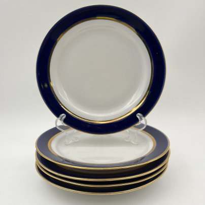 Набор из 5-ти закусочных тарелок, украшенных ленточным декором, фарфор, крытье, золочение, Дулевский фарфоровый завод (Дулёво), СССР, 1989 г.