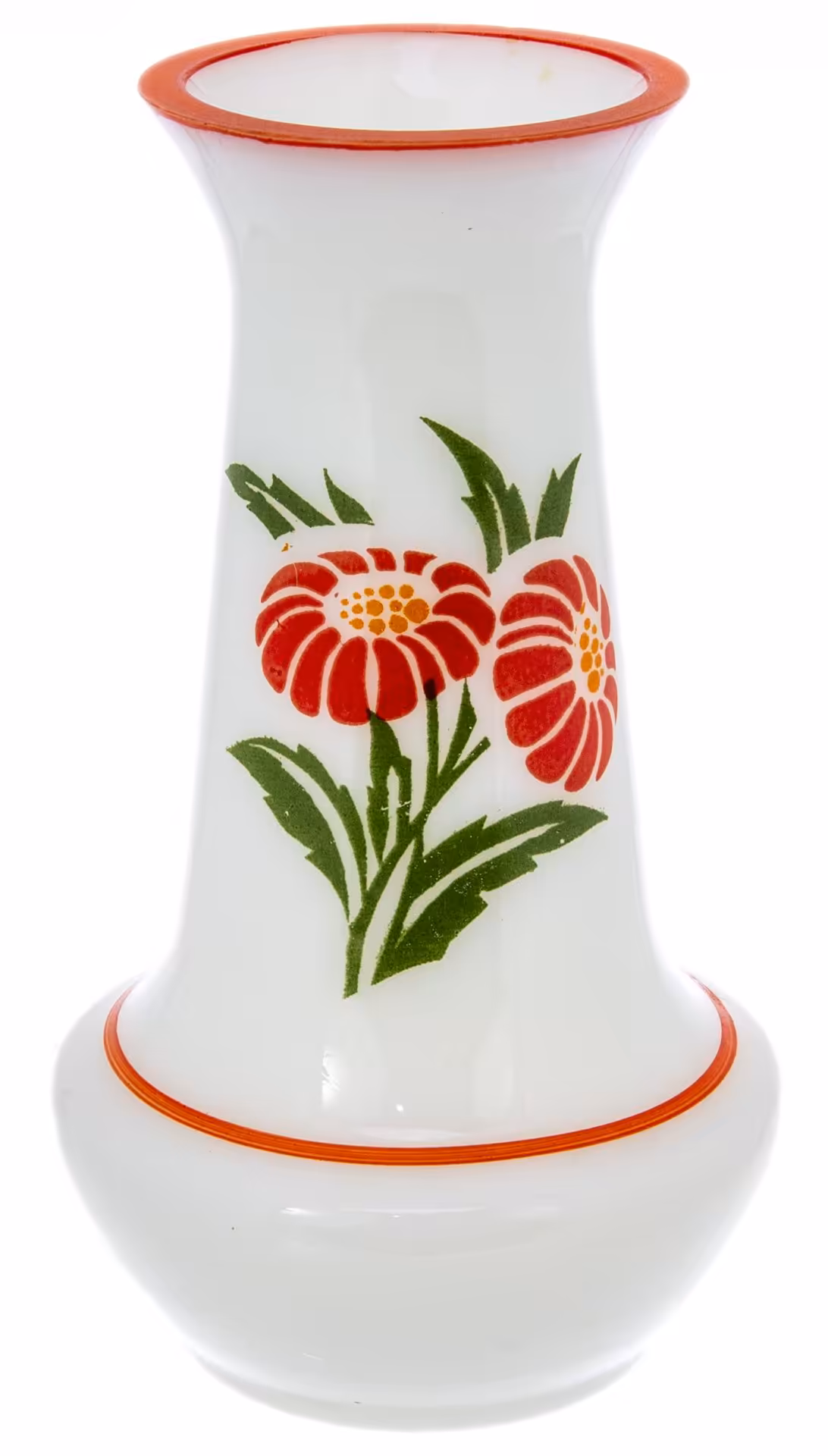Ваза с цветочным декором, молочное стекло, деколь , СССР, 1960-1980 гг.