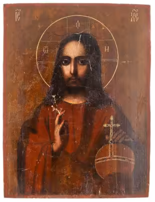 Икона "Господь Вседержитель", дерево, темпера, Российская Империя, 1850-1900 гг.