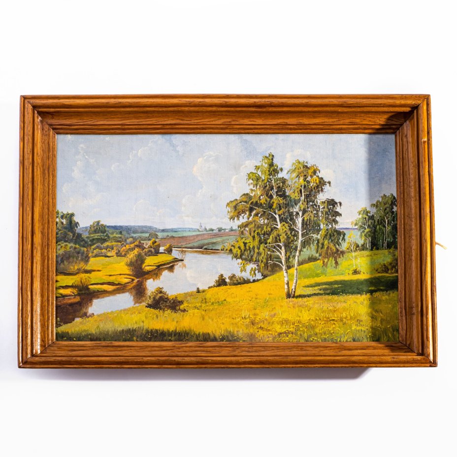 Картина "Пейзаж", холст, масло, подрамник, рама, подписана, инициалы художника "ГВИ", Россия, 1996 г.