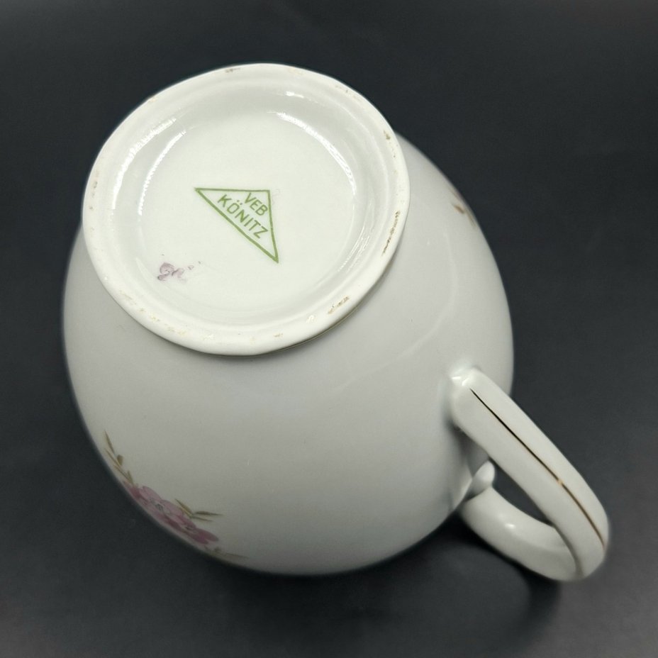 Молочник с нежным цветочным декором, фарфор, деколь, золочение, Kahla-Könitz, Германия, 1954-1962 гг.