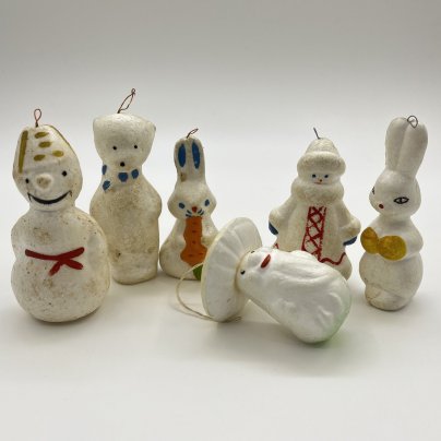 Набор из шести ёлочных игрушек, пенопласт, росписи, СССР, 1970-1990 гг.