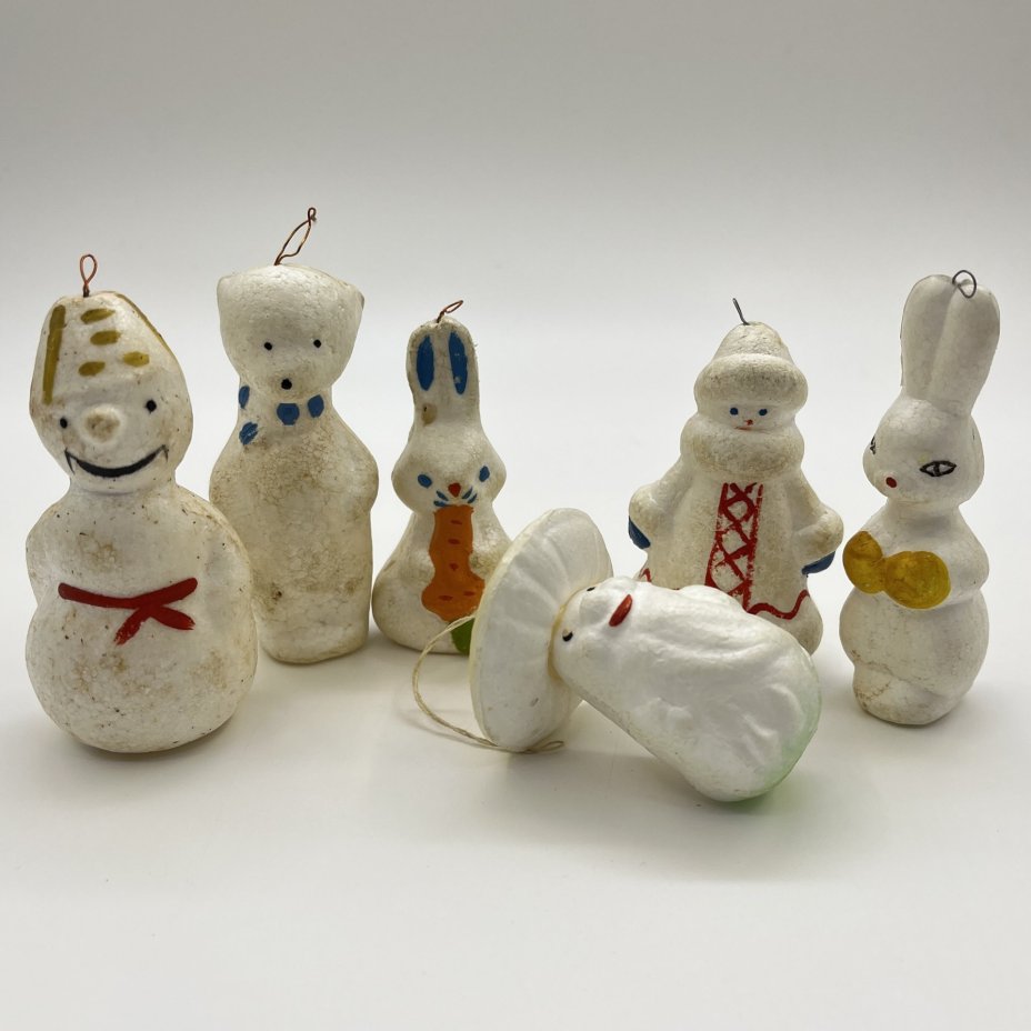 Набор из шести ёлочных игрушек, пенопласт, росписи, СССР, 1970-1990 гг.