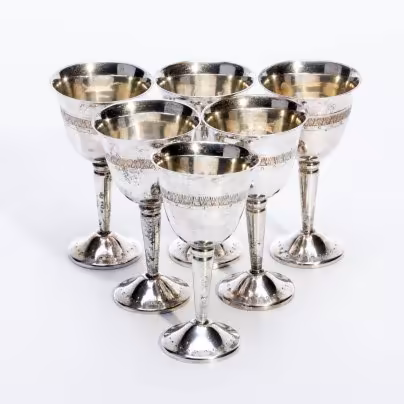 Набор из 6 рюмок с геометрическим декором, металл, Азия, 1990-2000 гг.