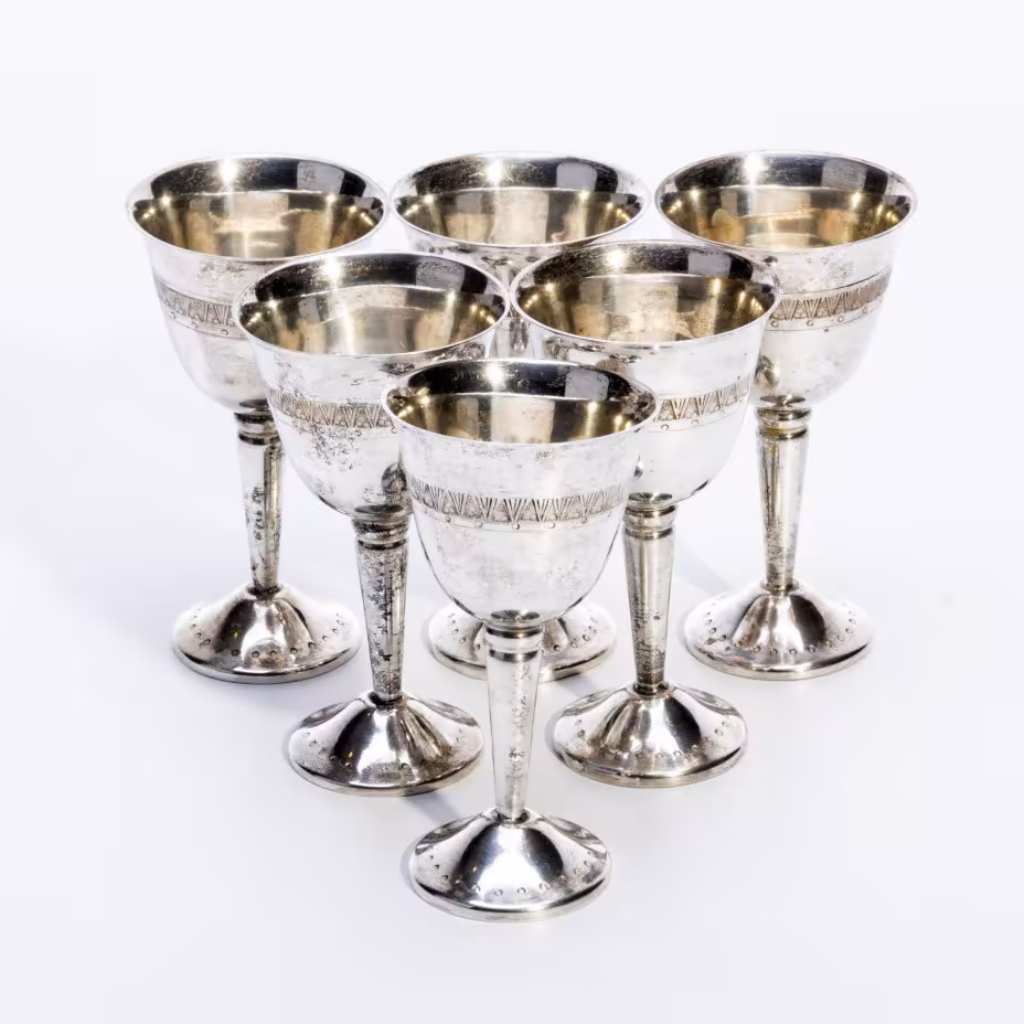 Набор из 6 рюмок с геометрическим декором, металл, Азия, 1990-2000 гг.