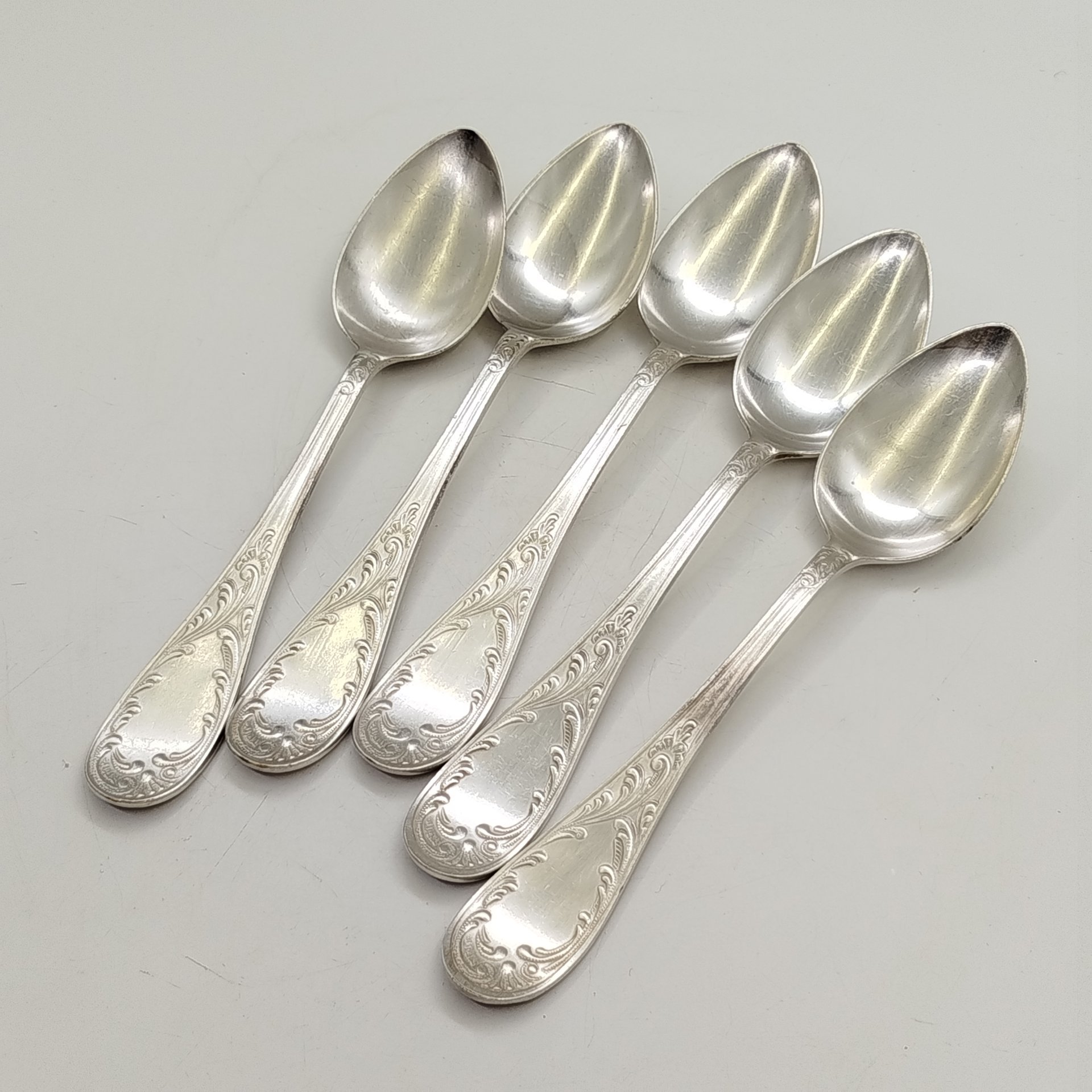 Набор из шести чайных ложек "Пламя", мНЦ (медь-никель-цинк), Кольчугинский завод цветных металлов, СССР, 1960-1990 гг.