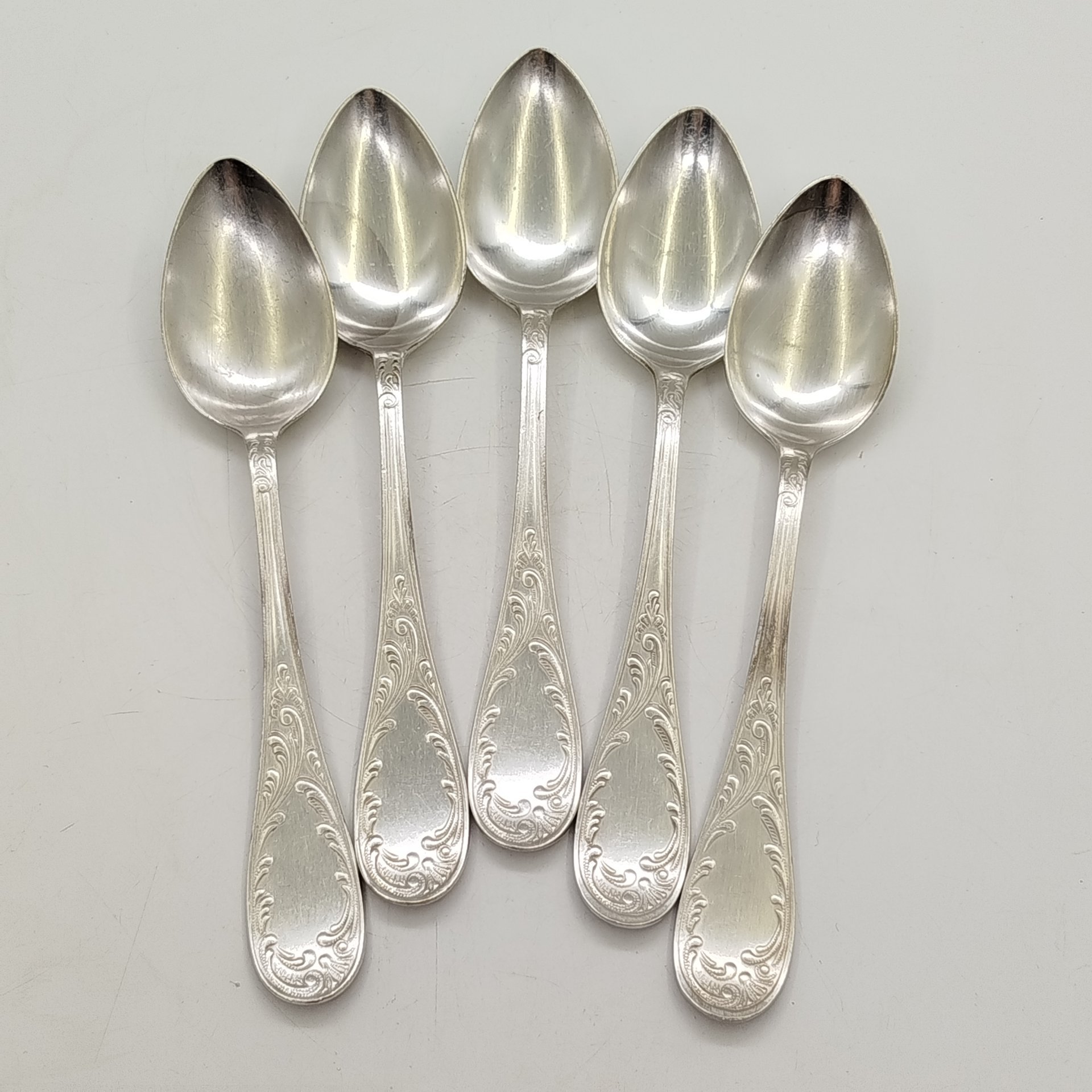 Набор из шести чайных ложек "Пламя", мНЦ (медь-никель-цинк), Кольчугинский завод цветных металлов, СССР, 1960-1990 гг.