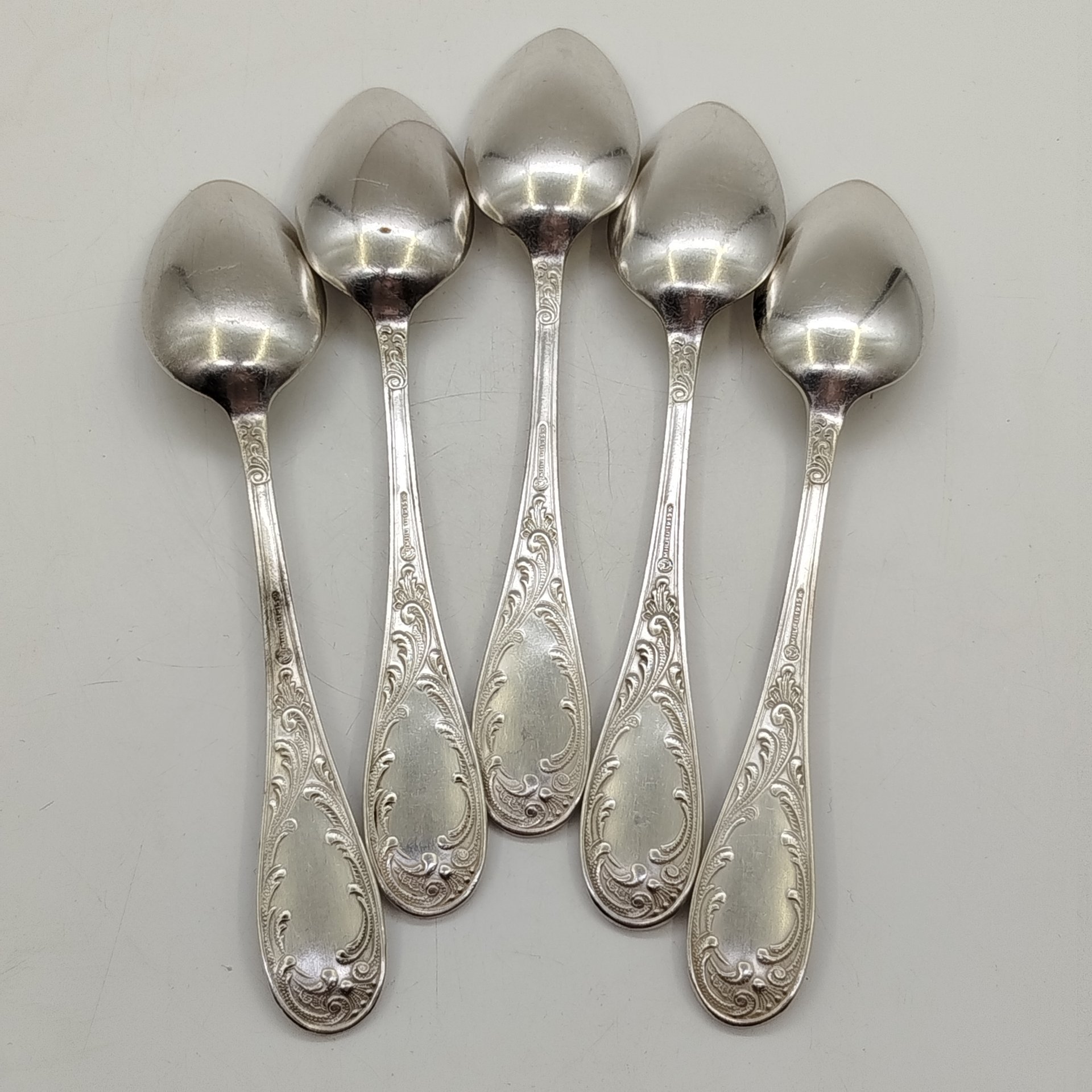 Набор из шести чайных ложек "Пламя", мНЦ (медь-никель-цинк), Кольчугинский завод цветных металлов, СССР, 1960-1990 гг.