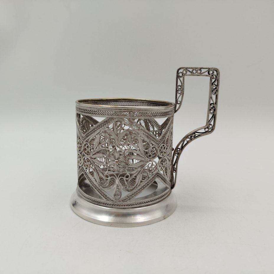 Подстаканник ажурный, мельхиор (медь-никель), скань, Мстерский завод художественных изделий «Ювелир», СССР, 1957-1959 гг.