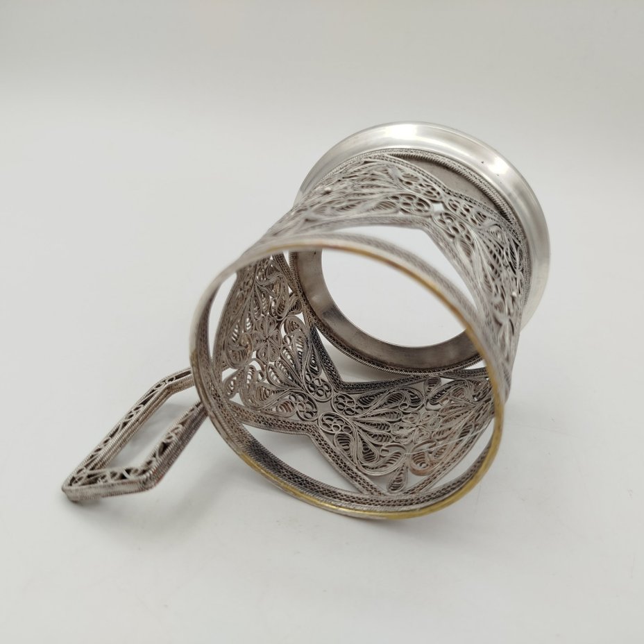 Подстаканник ажурный, мельхиор (медь-никель), скань, Мстерский завод художественных изделий «Ювелир», СССР, 1957-1959 гг.