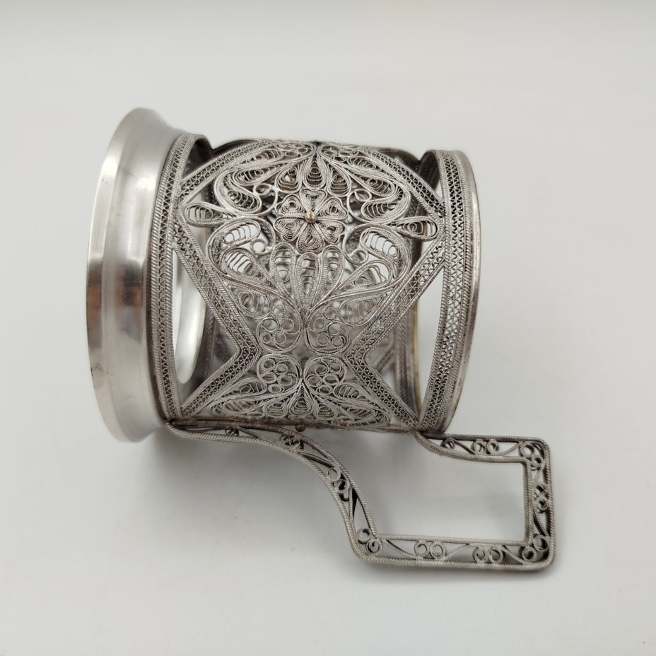 Подстаканник ажурный, мельхиор (медь-никель), скань, Мстерский завод художественных изделий «Ювелир», СССР, 1957-1959 гг.