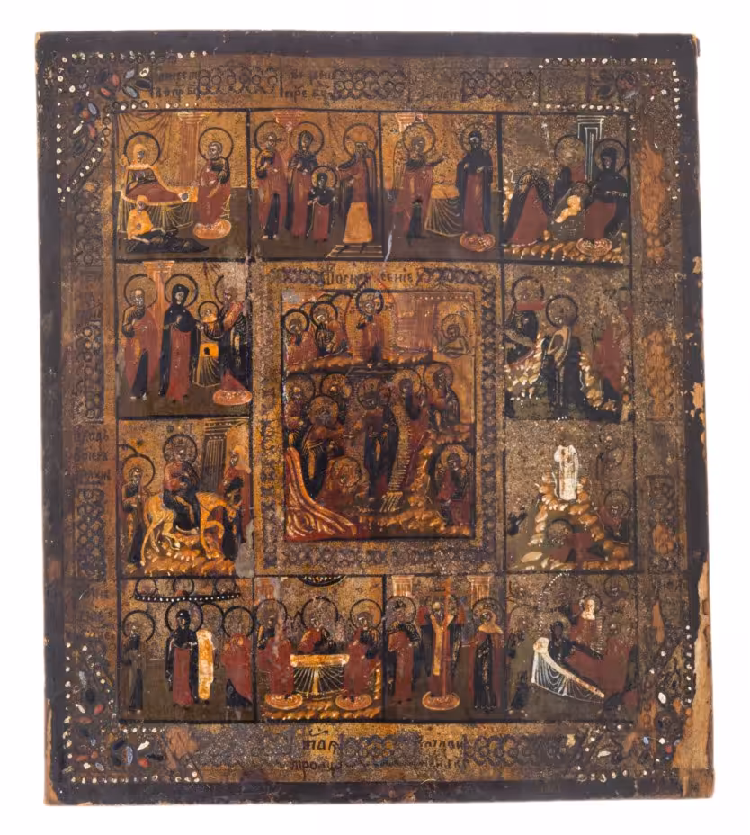 Икона "Двунадесятые праздники", дерево, темпера, Российская Империя, 1850-1900 гг.