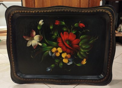 Поднос прямоугольной формы с цветочным декором, металл, роспись, Жостовская фабрика декоративной росписи, СССР, 1970-1990 гг.