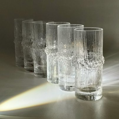Набор из 6-ти стопок "Niva" с рельефным декором, дизайнер Tapio Wirkkala (Тапио Вирккала), фабрика "Iittala" (Ииттала), стекло, Финляндия, 1980-2015 гг.