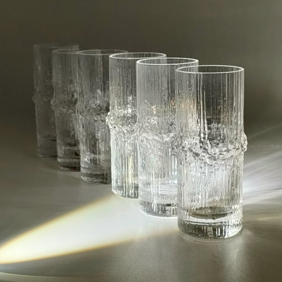 Набор из 6-ти стопок "Niva" с рельефным декором, дизайнер Tapio Wirkkala (Тапио Вирккала), фабрика "Iittala" (Ииттала), стекло, Финляндия, 1980-2015 гг.