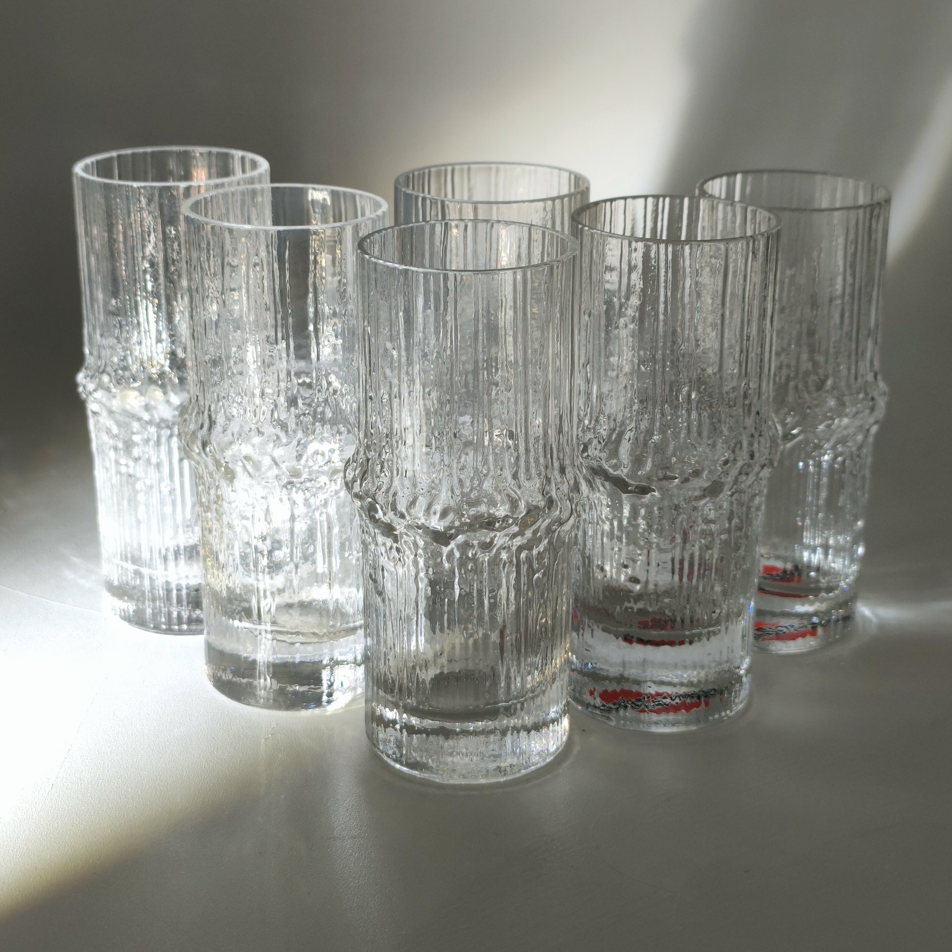 Набор из 6-ти стопок "Niva" с рельефным декором, дизайнер Tapio Wirkkala (Тапио Вирккала), фабрика "Iittala" (Ииттала), стекло, Финляндия, 1980-2015 гг.