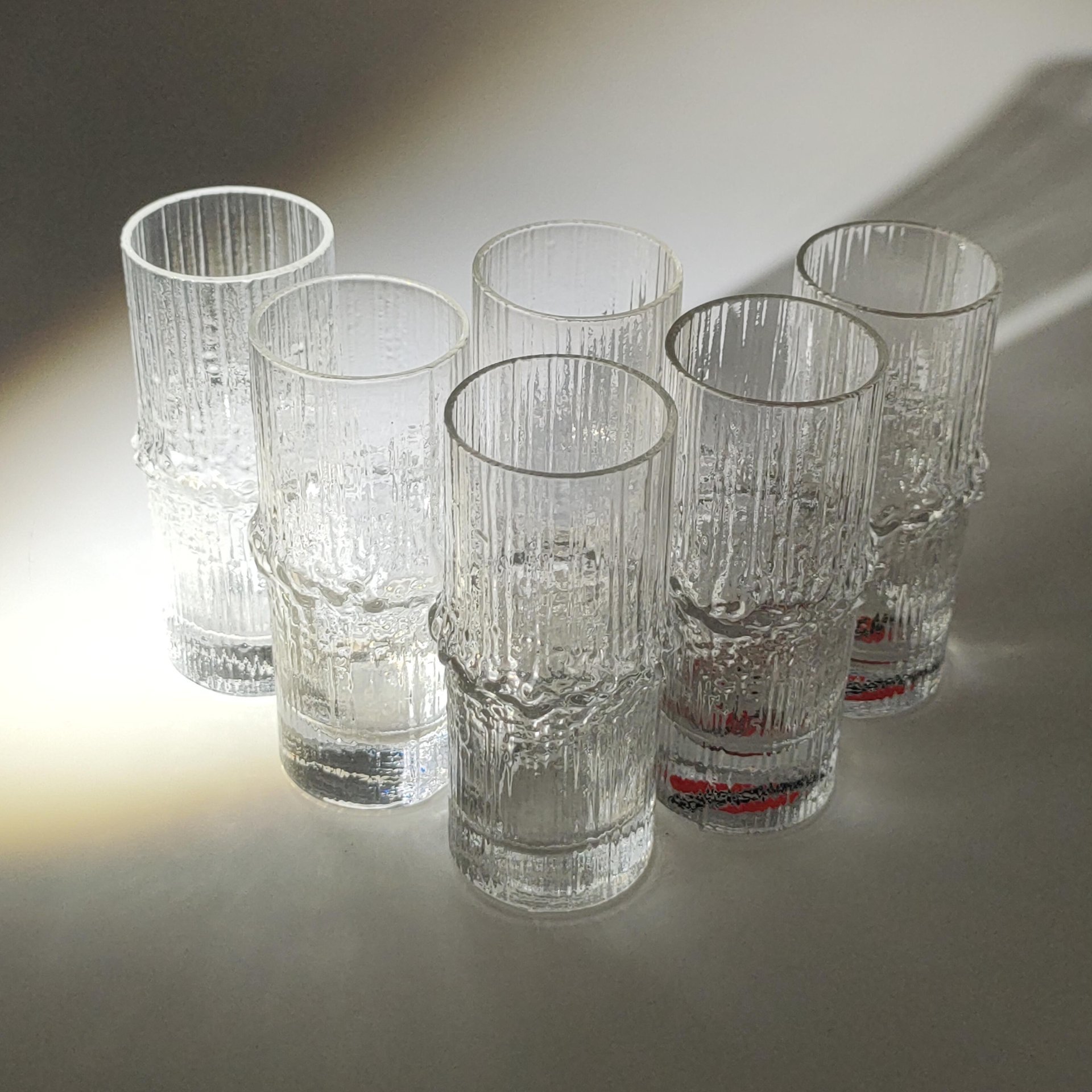 Набор из 6-ти стопок "Niva" с рельефным декором, дизайнер Tapio Wirkkala (Тапио Вирккала), фабрика "Iittala" (Ииттала), стекло, Финляндия, 1980-2015 гг.